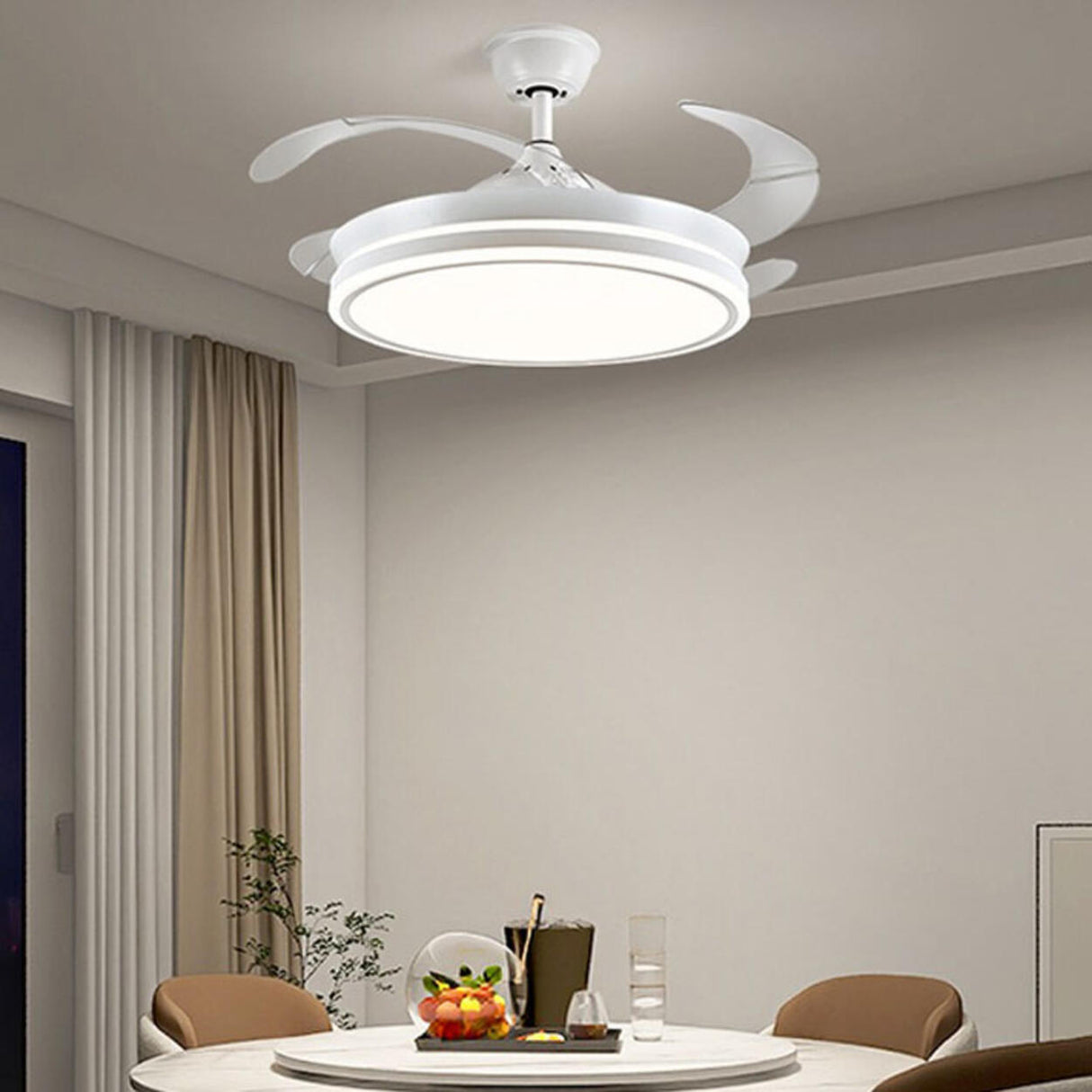 Modern Down Rod 3 Clear Blade LED Ceiling Fan Light Image - 4