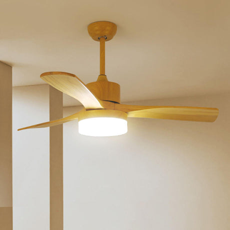 Modern Down Rod Wooden 3 Blade LED Ceiling Fan Light Image - 1