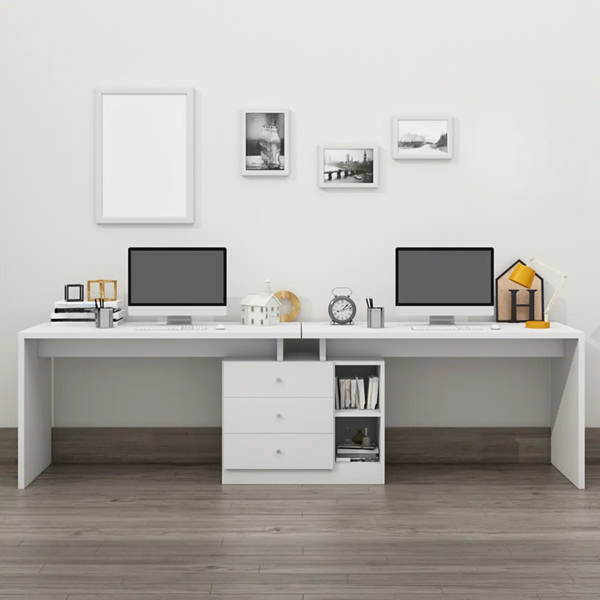 Modern Drawers Storage Rectangular Wood Computer Desk Image - 1