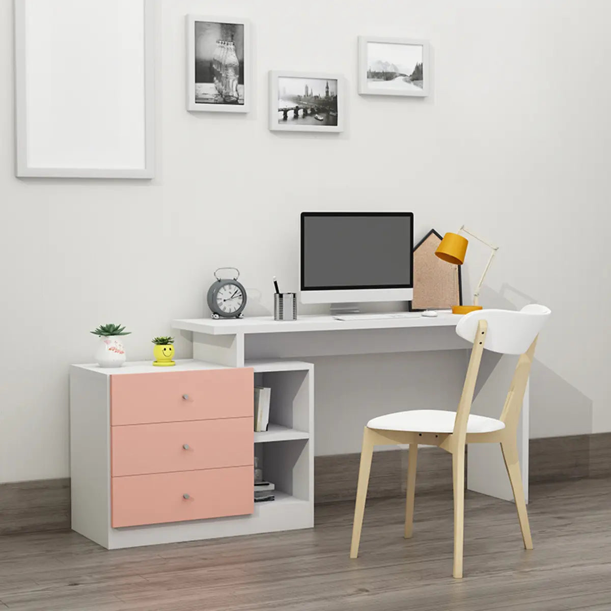 Modern Drawers Storage Rectangular Wood Computer Desk Image - 3