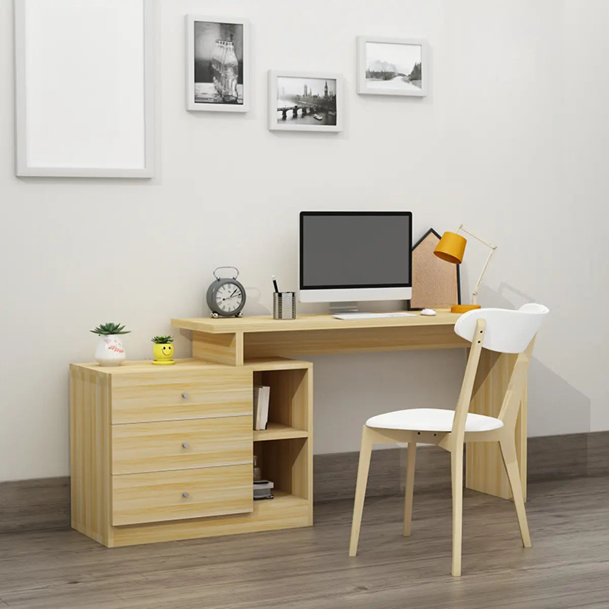 Modern Drawers Storage Rectangular Wood Computer Desk Image - 5