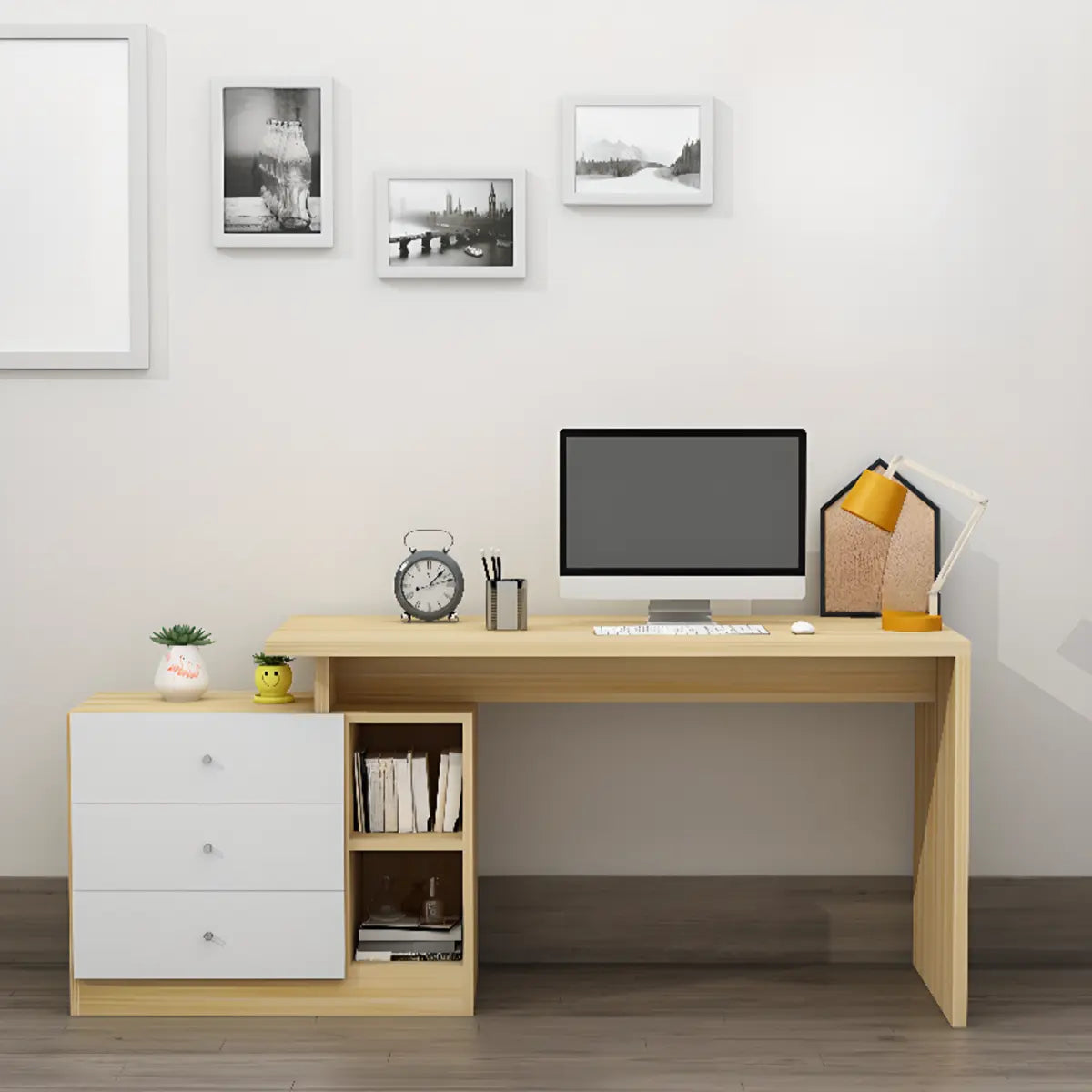 Modern Drawers Storage Rectangular Wood Computer Desk Image - 6