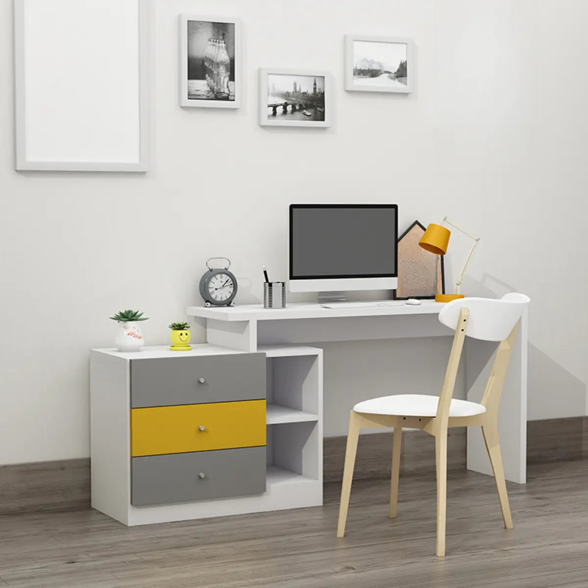 Modern Drawers Storage Rectangular Wood Computer Desk Image - 9