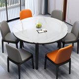 Modern Drop-Leaf Extendable Stone Round Dining Table Image - 5