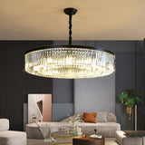 Modern Drum Adjustable Height Crystal Chandelier Image - 1