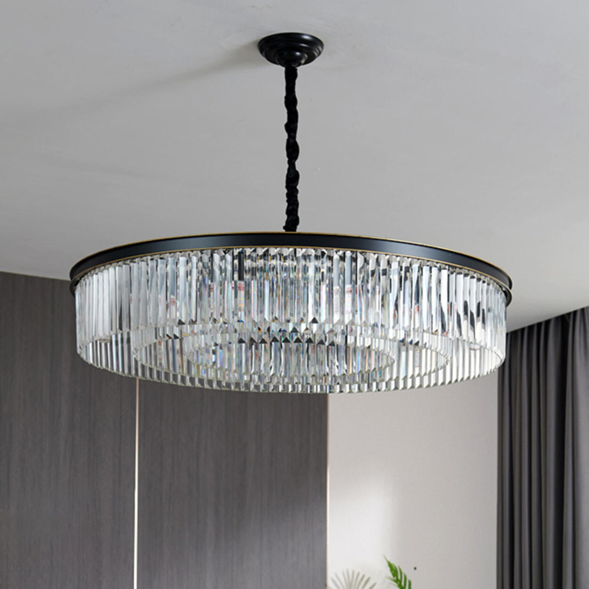 Modern Drum Adjustable Height Crystal Chandelier Image - 13