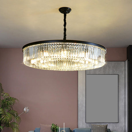 Modern Drum Adjustable Height Crystal Chandelier Image - 4