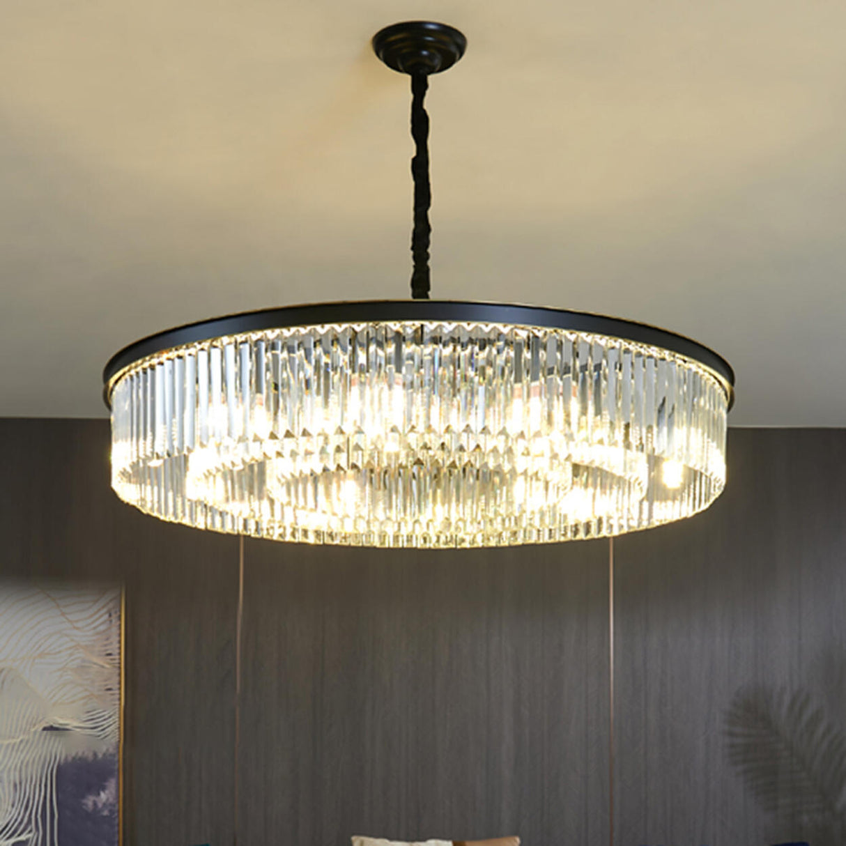 Modern Drum Adjustable Height Crystal Chandelier Image - 8