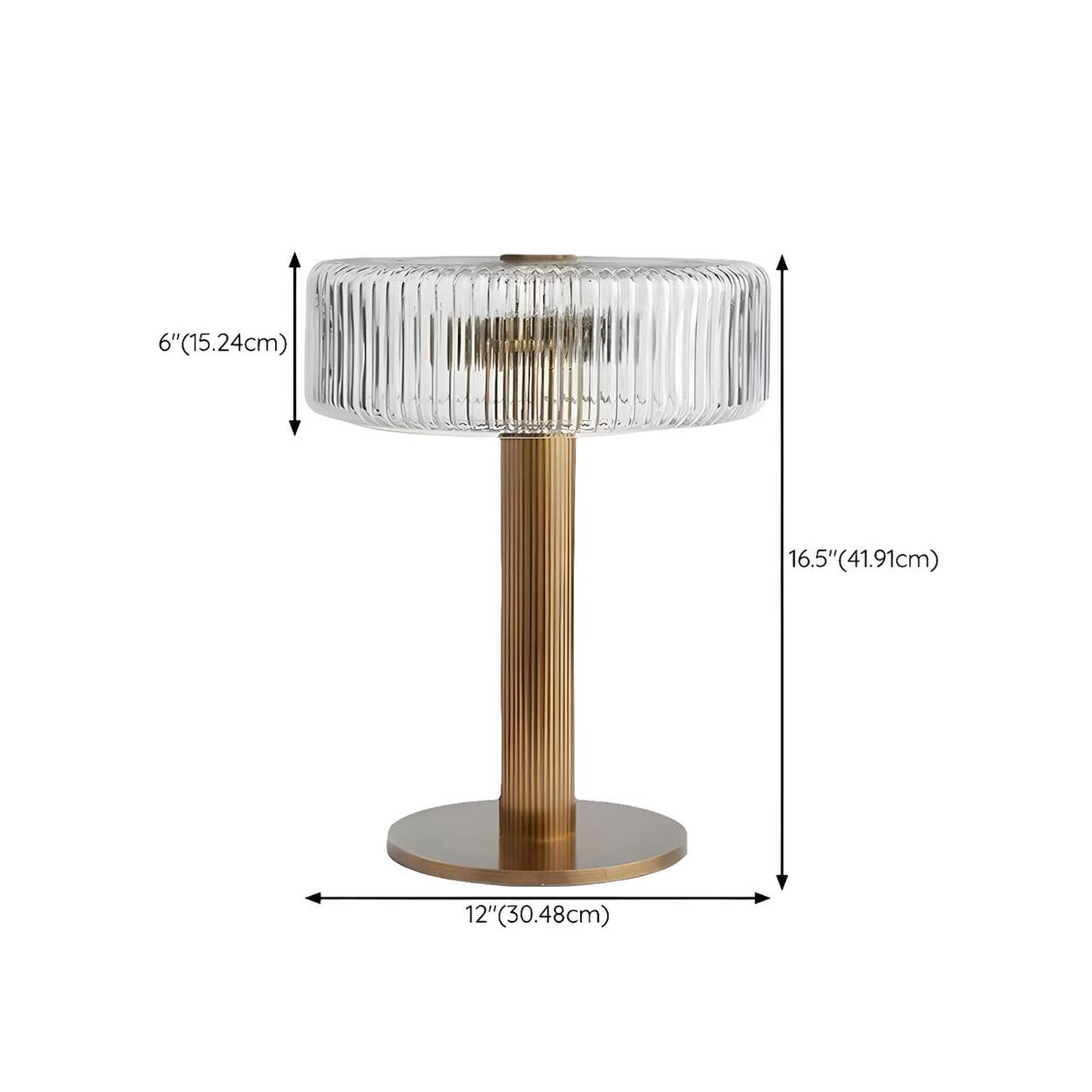 Modern Drum Clear Ribbed Glass Shade Brass Table Lamp 