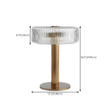 Modern Drum Clear Ribbed Glass Shade Brass Table Lamp #size