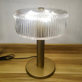 Modern Drum Clear Ribbed Glass Shade Brass Table Lamp Image - 3