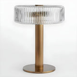 Modern Drum Clear Ribbed Glass Shade Brass Table Lamp Image - 6