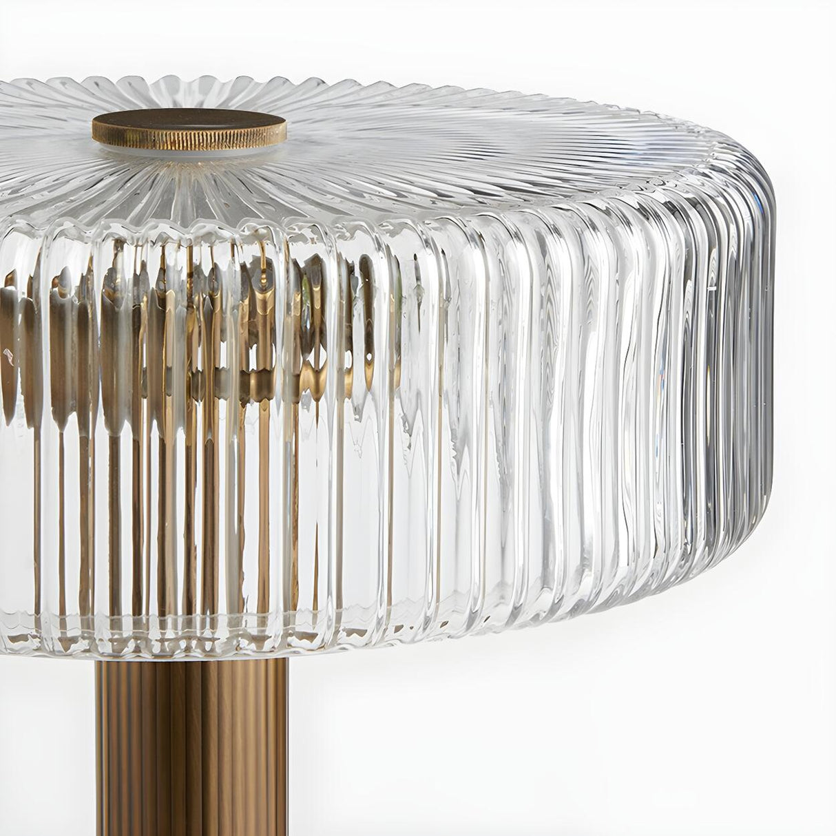 Modern Drum Clear Ribbed Glass Shade Brass Table Lamp Image - 8