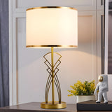 Modern Drum Fabric Shade Art Metal Base Table Lamp Image - 1