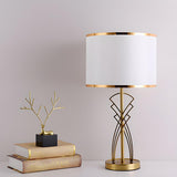 Modern Drum Fabric Shade Art Metal Base Table Lamp Image - 4