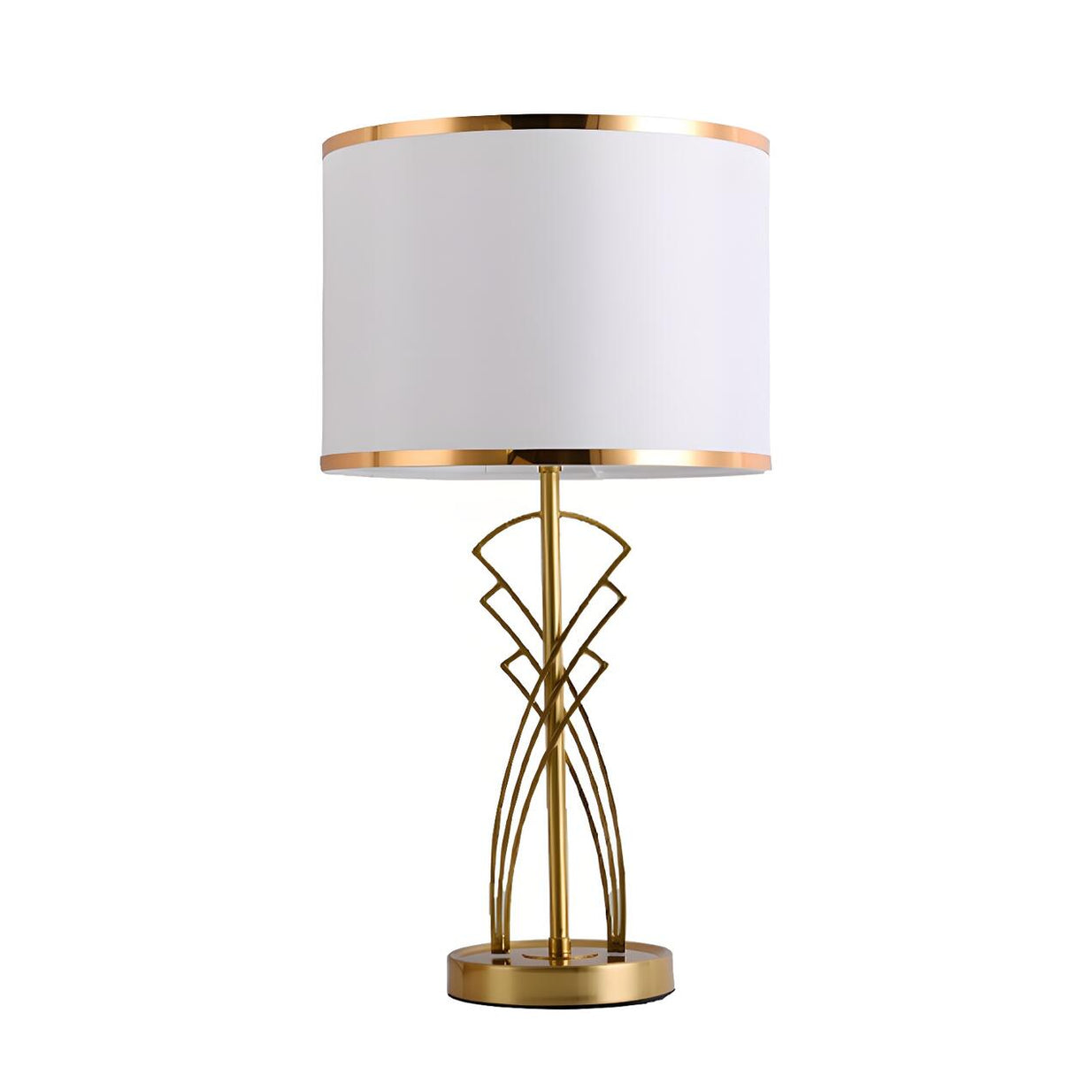 Modern Drum Fabric Shade Art Metal Base Table Lamp Image - 5