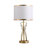 Modern Drum Fabric Shade Art Metal Base Table Lamp Image - 5