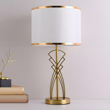 Modern Drum Fabric Shade Art Metal Base Table Lamp Image - 9