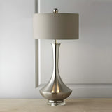 Modern Drum Fabric Shade Metal Vase Base Table Lamp Image - 1