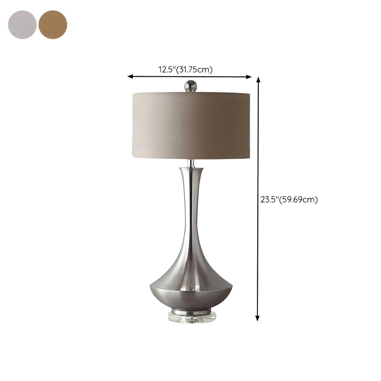 Modern Drum Fabric Shade Metal Vase Base Table Lamp 