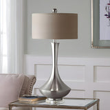 Modern Drum Fabric Shade Metal Vase Base Table Lamp Image - 2