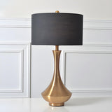 Modern Drum Fabric Shade Metal Vase Base Table Lamp Image - 4