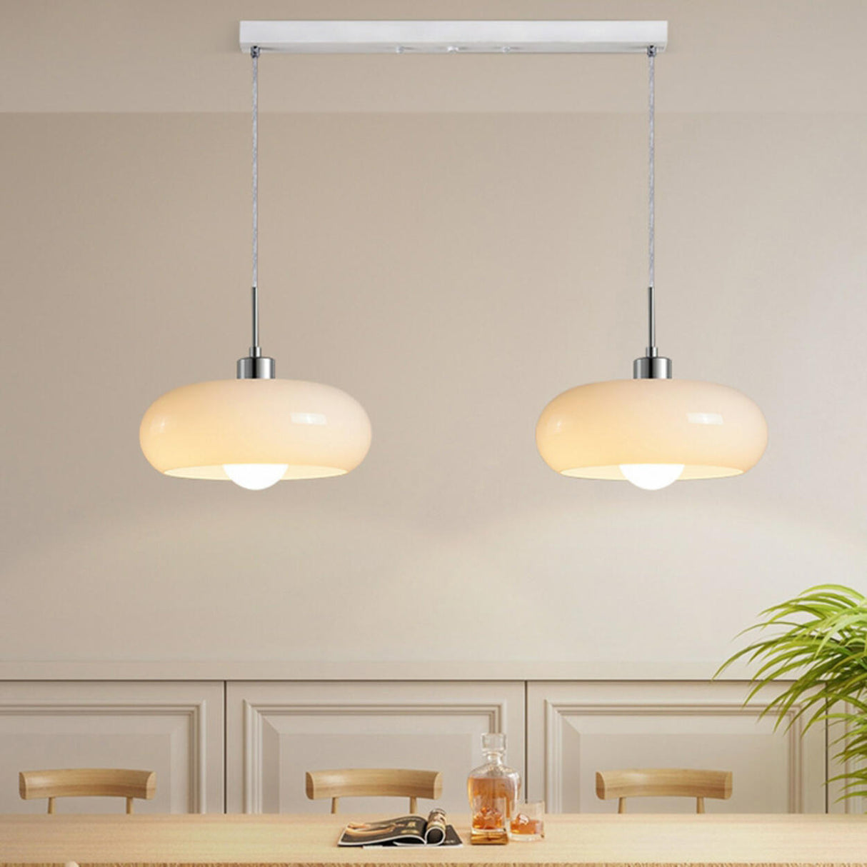 Modern Drum Glass Pendant Light Adjustable Hanging Length Image - 4