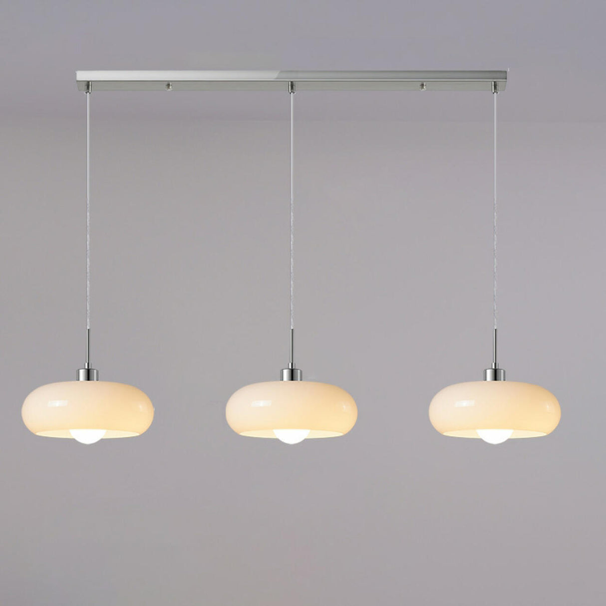 Modern Drum Glass Pendant Light Adjustable Hanging Length Image - 5