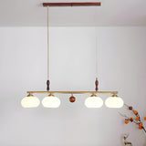 Modern Drum Glass Wood Pendant Light Kitchen Island Image - 1