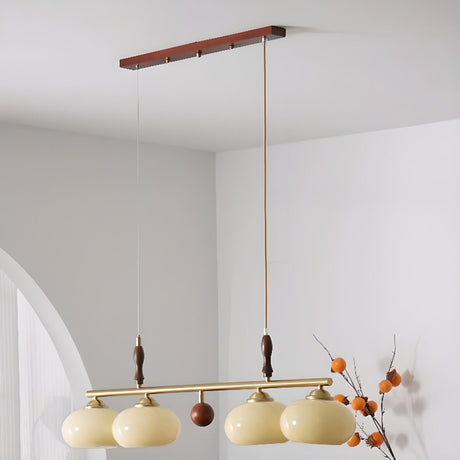 Modern Drum Glass Wood Pendant Light Kitchen Island Image - 2