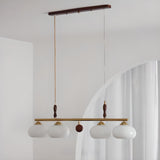 Modern Drum Glass Wood Pendant Light Kitchen Island Image - 4