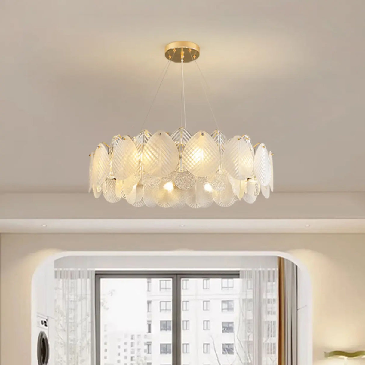 Modern Drum Leaf Clear Glass Chandelier Adjustable Height Image - 11