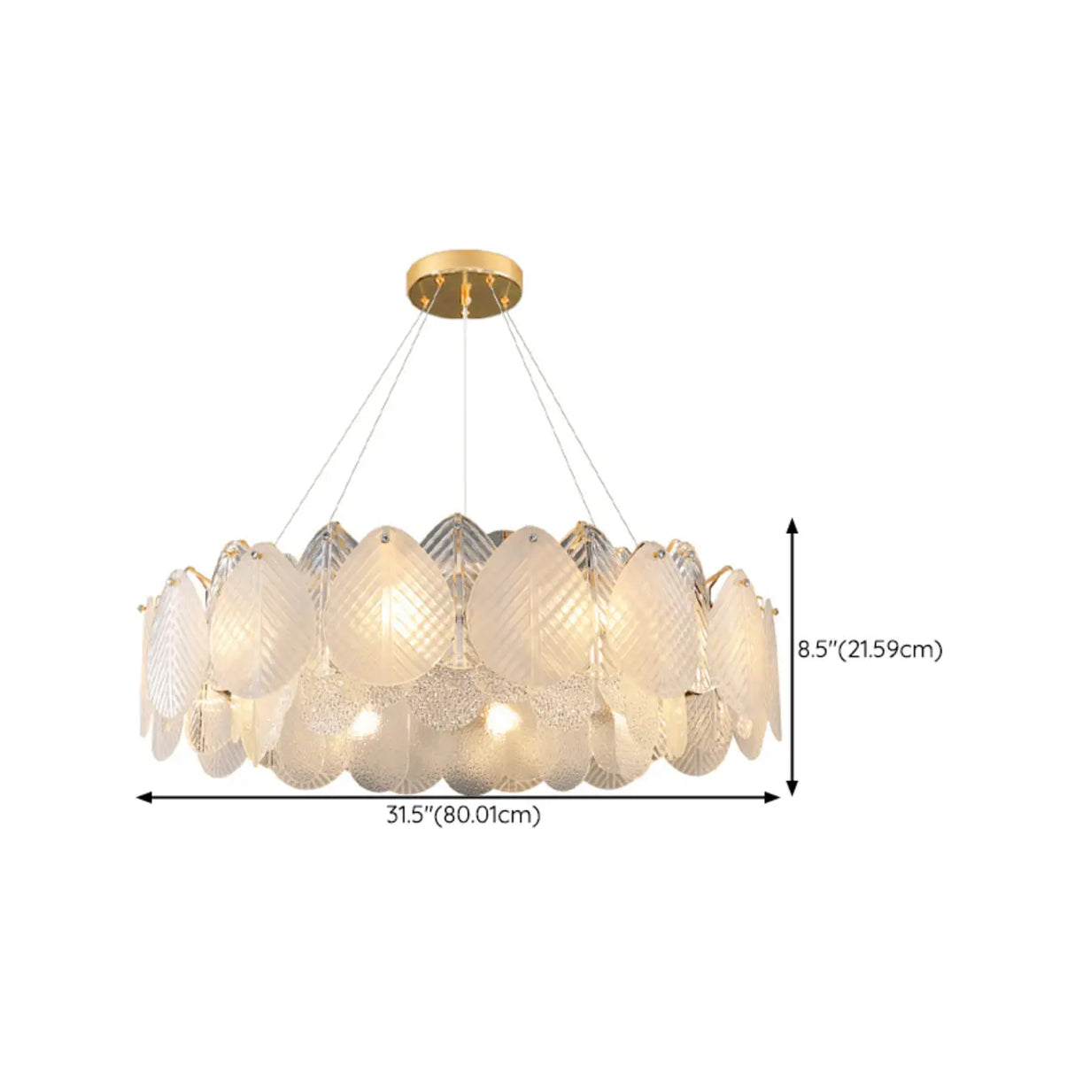 Modern Drum Leaf Clear Glass Chandelier Adjustable Height 