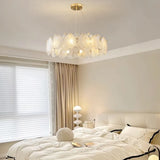 Modern Drum Leaf Clear Glass Chandelier Adjustable Height Image - 3