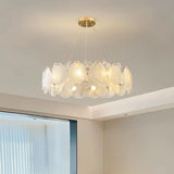 Modern Drum Leaf Clear Glass Chandelier Adjustable Height Image - 6