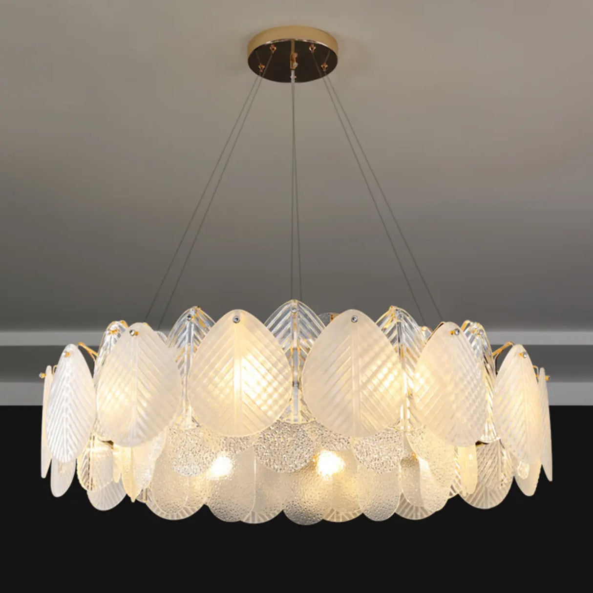 Modern Drum Leaf Clear Glass Chandelier Adjustable Height Image - 7