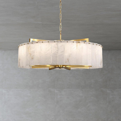 Modern Drum Marble Stone Chandelier Adjustable Chain Image - 1