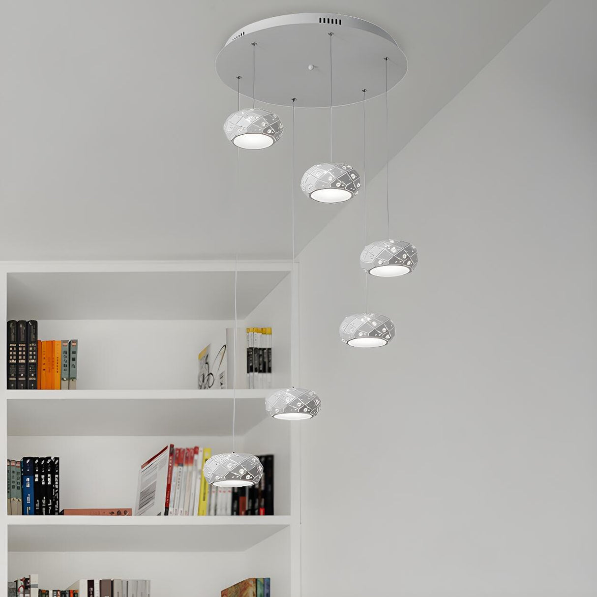 Modern Drum Spiral Metal LED White Pendant Light Image - 4