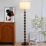 Modern Drum Wooden Spherical Column Floor Lamp Image - 1