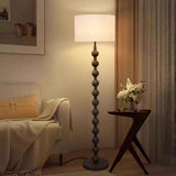 Modern Drum Wooden Spherical Column Floor Lamp Image - 3