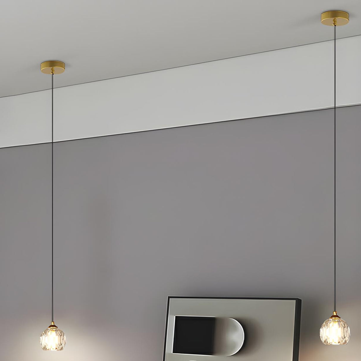 Modern Dual Clear Crystal Ball Bedroom Pendant Light Image - 4