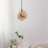 Modern Dual Layer Amber Glass Globe Pendant Light Image - 3