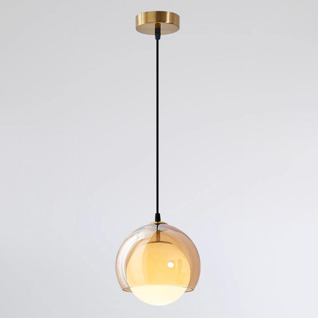 Modern Dual Layer Amber Glass Globe Pendant Light Image - 5