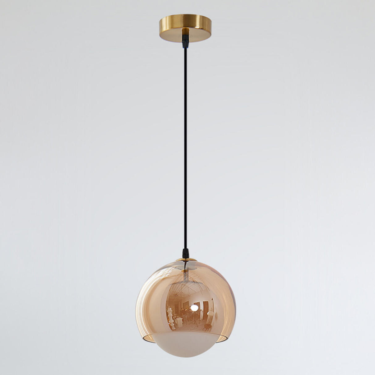 Modern Dual Layer Amber Glass Globe Pendant Light Image - 6