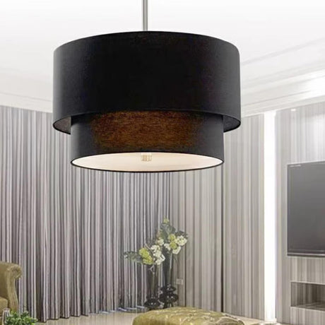 Modern Dual-Layer Fabric Drum Pendant Light Chandelier Image - 1