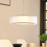 Modern Dual Layer White Drum Fabric Pendant Light Image - 2