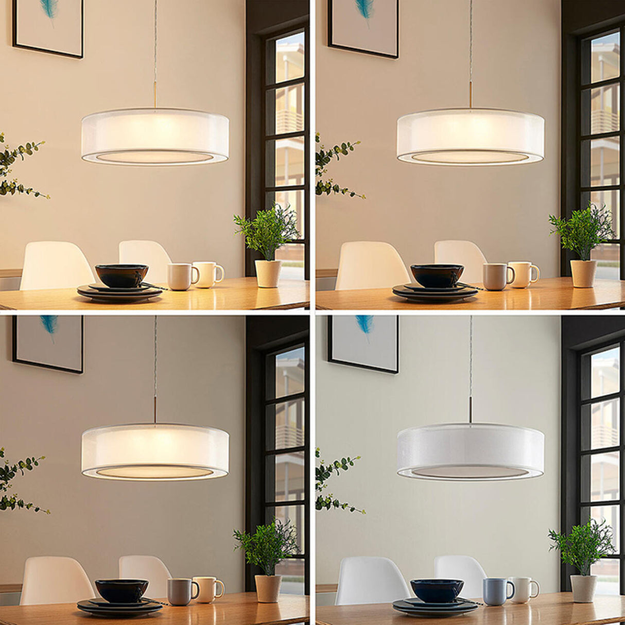 Modern Dual Layer White Drum Fabric Pendant Light Image - 3