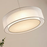 Modern Dual Layer White Drum Fabric Pendant Light Image - 4