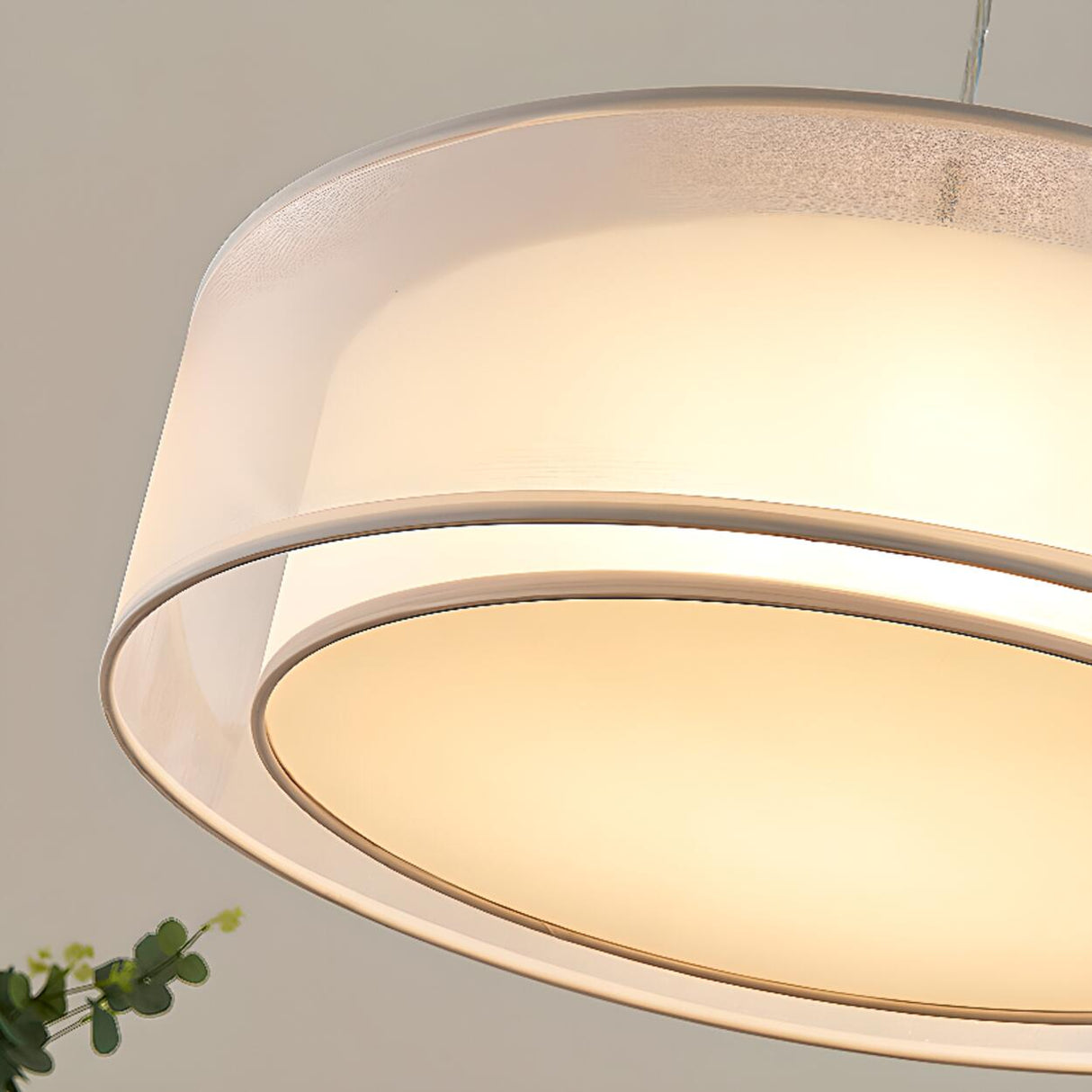 Modern Dual Layer White Drum Fabric Pendant Light Image - 6