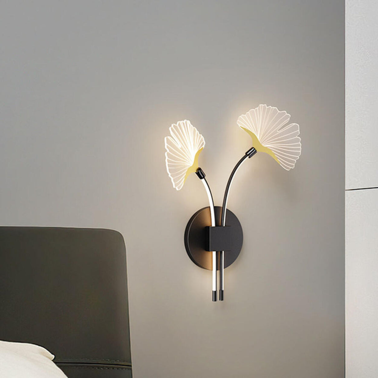 Modern Dual Leaf Bedside Metal LED Wall Sconce Image - 1